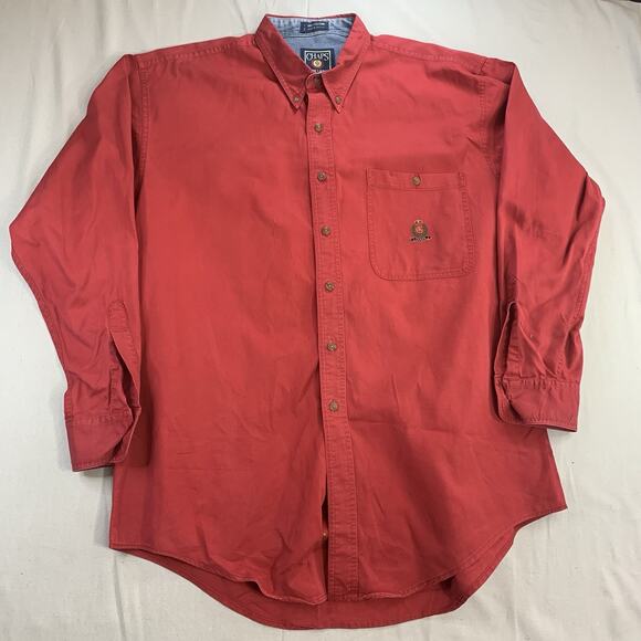 Chaps Ralph Lauren Long Sleeve Button Shirt Men's L Red Crest Logo Pocket Vtg - Picture 1 of 7